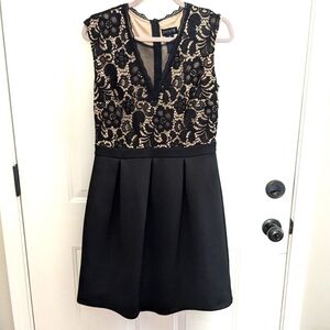 Enfocus Studios Women's Size 12 Black beige Peplum Sleeveless Cocktail Dress